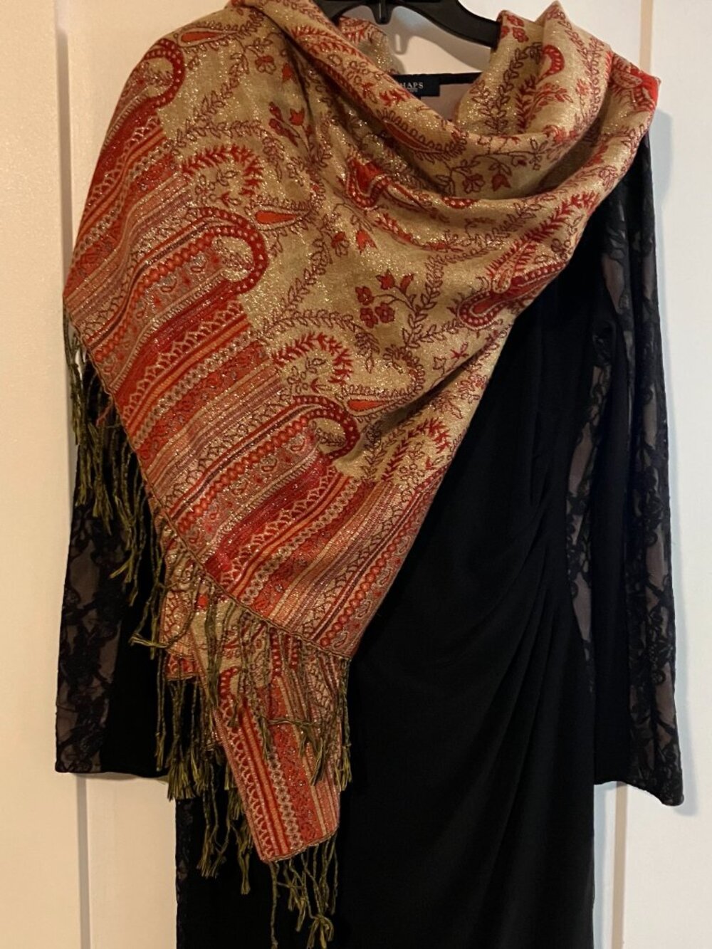 Red and Gold Paisley Wrap Shawl | 72 x 26 inches | unbranded